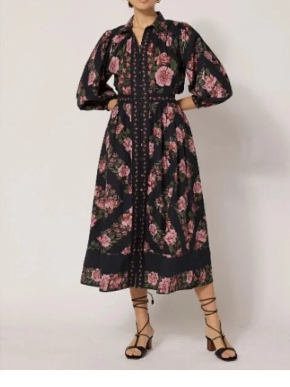 Cleobella Gillian Midi Dress Floral Pattern and Puff Sleeves Size XS